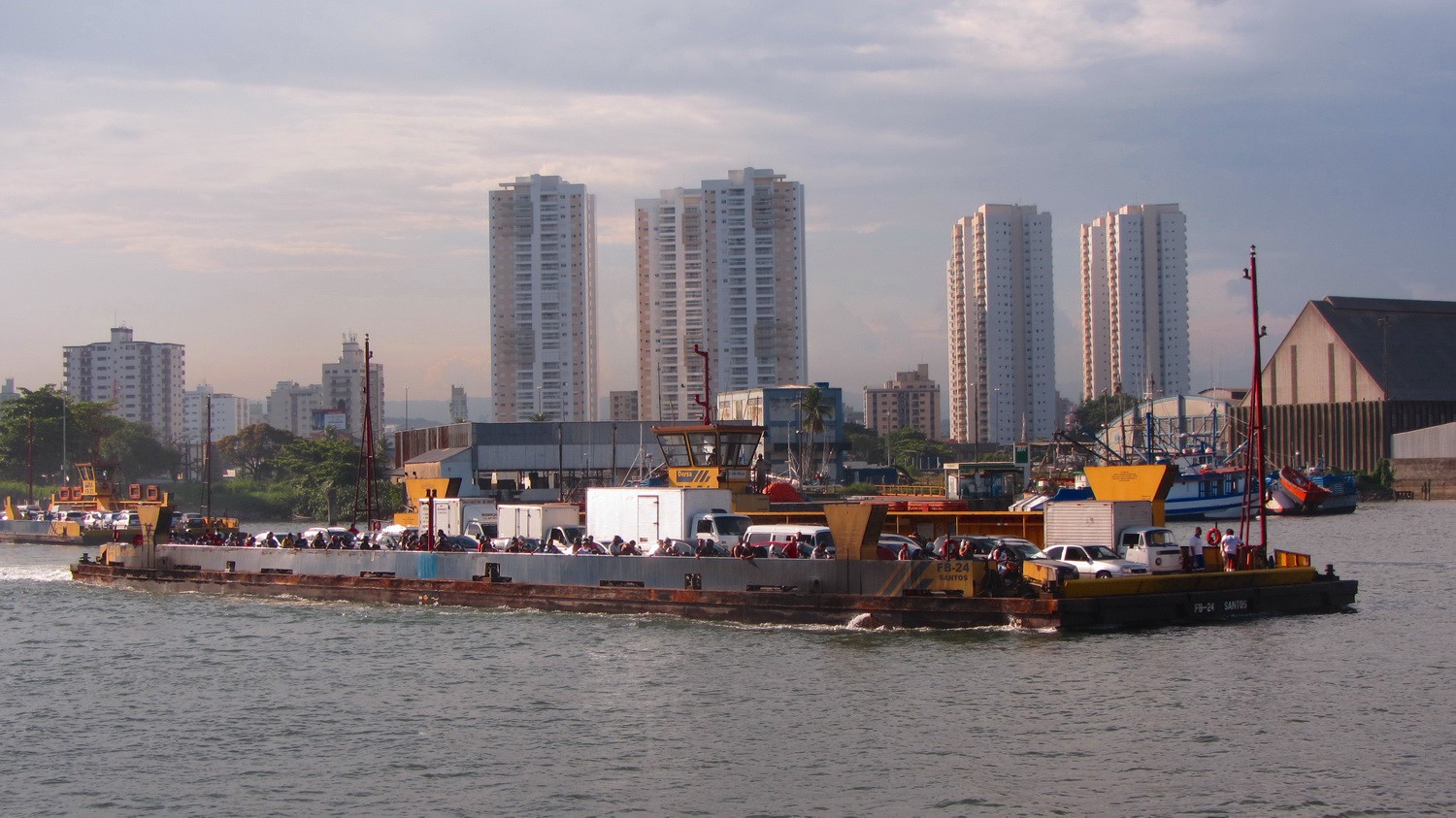 The ferry between Garuja and Santos with the skyline of Santos. Here we crossed our itinerary with Grimaldi lines&nbsp; nearly two years ago, when we had come to South America with a vessel.